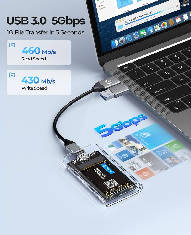 Orico حاوية SSD mSATA USB 3.0، محول SSD خارجي شفاف بسرعة 5Gbps مع كابل USB-C إلى C/A، دعم UASP و TRIM، سعة تصل إلى 2TB، علبة كمبيوتر محمولة لـ 3050 mSATA SSD - Image 3